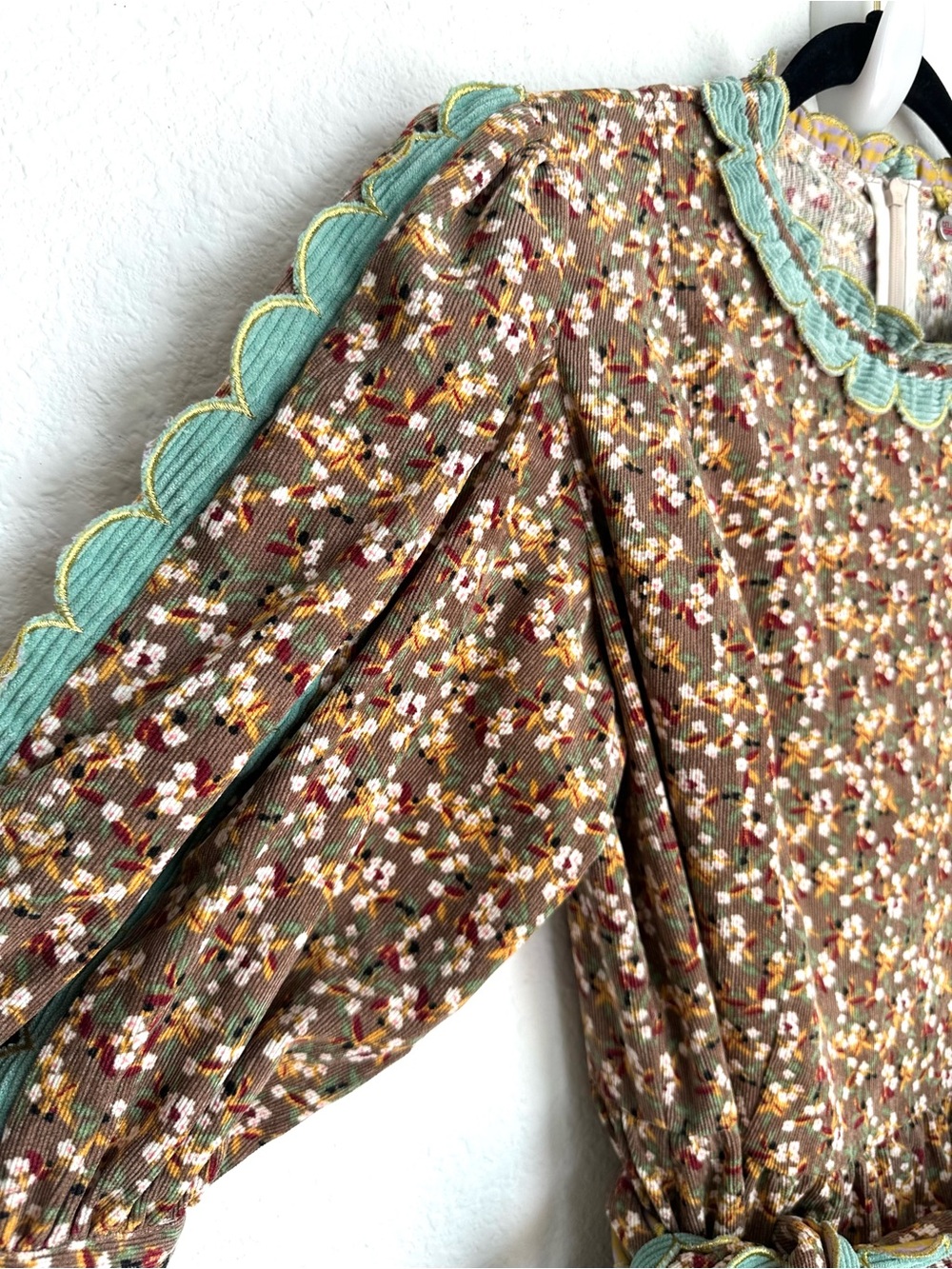 CELIA B Alamo Dress Brown Floral Midi corduroy Large - Picture 8 of 17